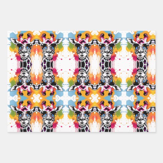 Schattigee kleurrijke Giraffa met zonnebril splash Inpakpapier Vel (Voorkant)