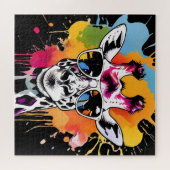 Schattigee kleurrijke Giraffa met zonnebril splash Legpuzzel (Horizontaal)