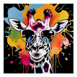 Schattigee kleurrijke Giraffa met zonnebril splash Perfect Poster