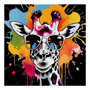 Schattigee kleurrijke Giraffa met zonnebril splash Perfect Poster