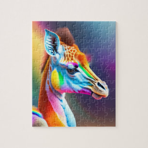 Schattigee Kleurrijke Giraffe Regenboogkleuren Legpuzzel