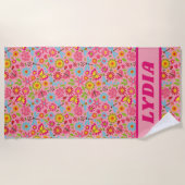 Schattigee kleurrijke Girly Monogram Voornaam Kind Strandlaken (Voorkant)