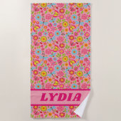 Schattigee kleurrijke Girly Monogram Voornaam Kind Strandlaken (Voorkant)