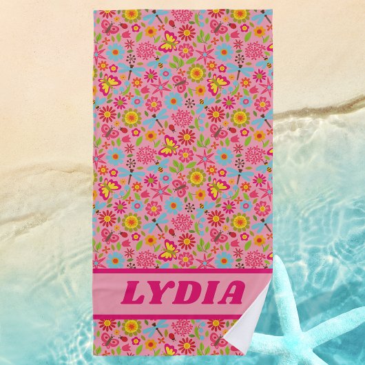 Schattigee kleurrijke Girly Monogram Voornaam Kind Strandlaken