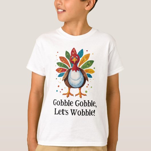 Schattigee Kleurrijke Gobble Turkije Thanksgiving T-shirt (Voorkant)