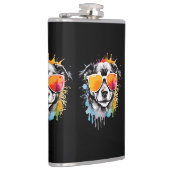 Schattigee kleurrijke grappige hondenportret regen heupfles (Rechts)