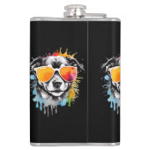 Schattigee kleurrijke grappige hondenportret regen heupfles (Achterkant)