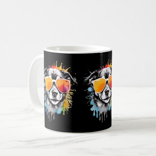 Schattigee kleurrijke grappige hondenportret regen koffiemok (Voorkant links)