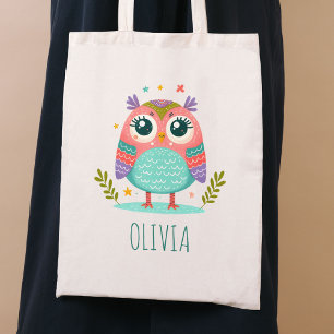 Schattigee kleurrijke grillige Baby Uil Tote Bag