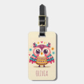 Schattigee kleurrijke grillige uil bagagelabel (Voorkant verticaal)