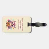 Schattigee kleurrijke grillige uil bagagelabel (Achterkant horizontaal)