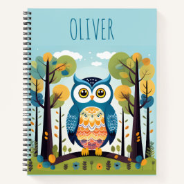 Schattigee kleurrijke grillige uil bij Woodland Notitieboek