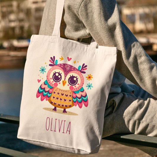 Schattigee kleurrijke grillige uil tote bag