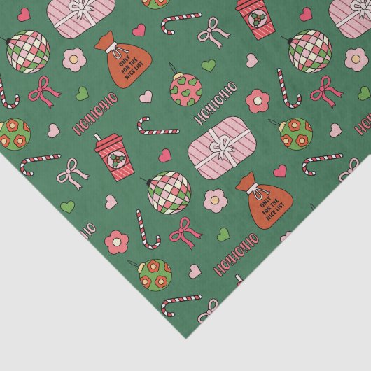 Schattigee kleurrijke groene retro kerst tissuepapier (Detail)