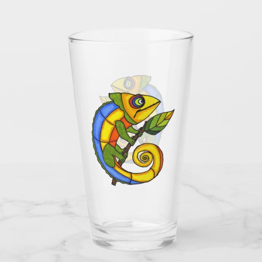 Schattigee Kleurrijke Hagedis op Branch Grote ogen Glas (Voorkant)