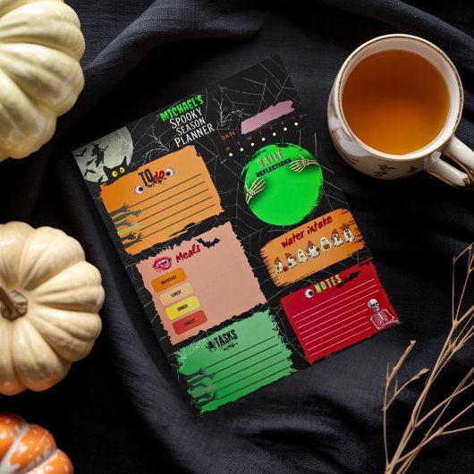 Schattigee Kleurrijke Halloween Printable Planner  Kaart