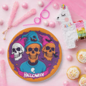 Schattigee kleurrijke Halloween schedels Papieren Bordje (Feest)