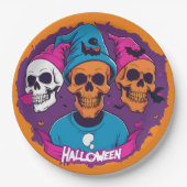 Schattigee kleurrijke Halloween schedels Papieren Bordje (Voorkant)