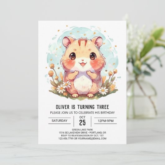 Schattigee kleurrijke hamster verjaardag kaart (Staand voorkant)