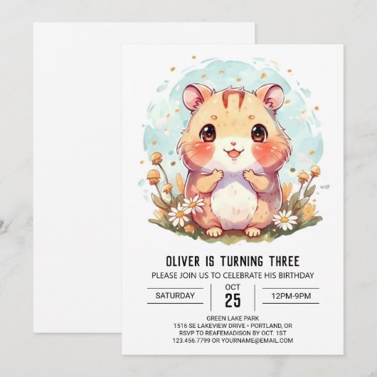 Schattigee kleurrijke hamster verjaardag kaart (Voorkant / Achterkant)