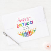 Schattigee kleurrijke Happy Birthday waterverf Ronde Sticker (Envelop)