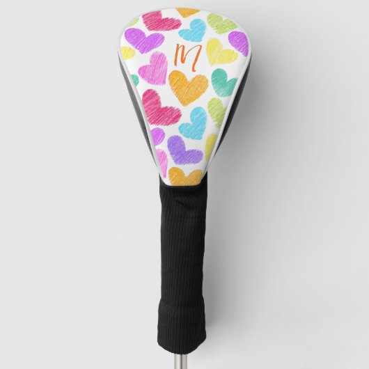 Schattigee Kleurrijke Hart Pastel Valentijn Liefde Golfheadcover (Voorkant)