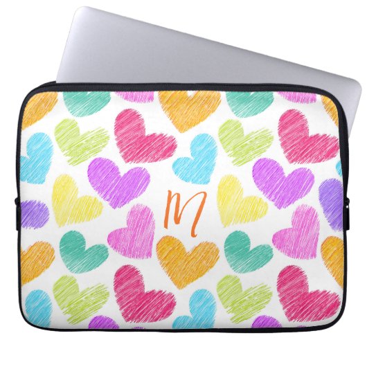 Schattigee Kleurrijke Hart Pastel Valentijn Liefde Laptop Sleeve (Voorkant)