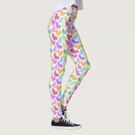 Schattigee Kleurrijke Hart Pastel Valentijn Liefde Leggings (Rechts)
