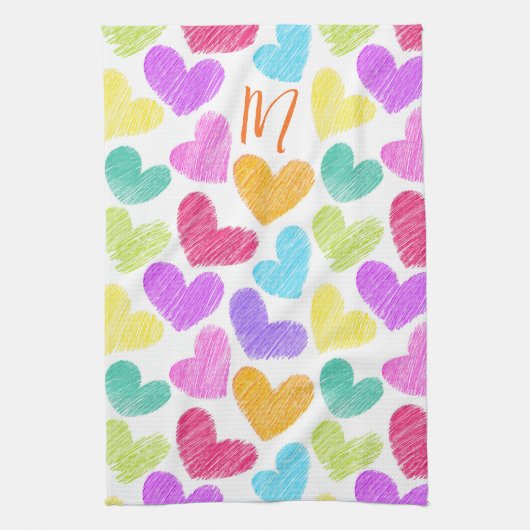 Schattigee Kleurrijke Hart Pastel Valentijn Liefde Theedoek (Verticaal)