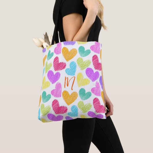 Schattigee Kleurrijke Hart Pastel Valentijn Liefde Tote Bag (Dichtbij)