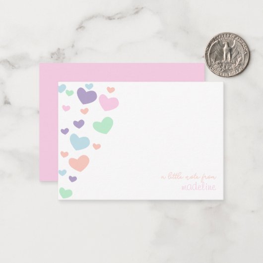Schattigee kleurrijke hart script Kinder Briefpapi Notitiekaartje (Voorkant / Achterkant in situ)