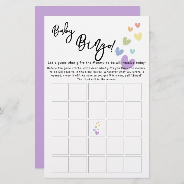 Schattigee & Kleurrijke Harten Baby Bingo Game Fly (Voorkant / Achterkant)