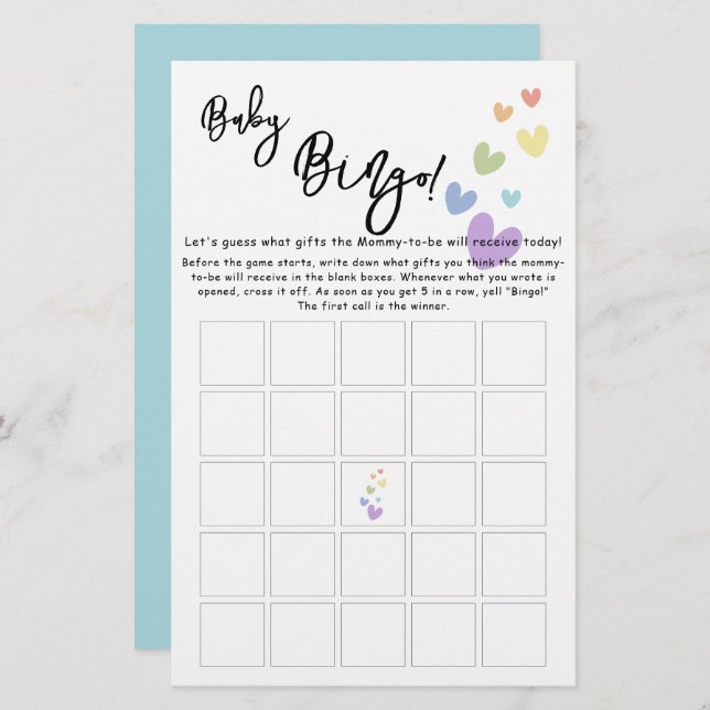 Schattigee & Kleurrijke Harten Baby Bingo Game Fly (Voorkant / Achterkant)
