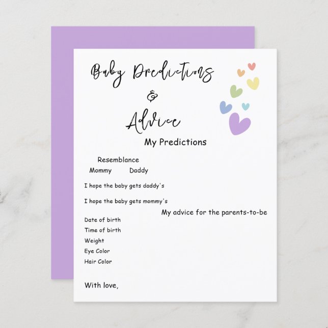 Schattigee & kleurrijke harten Baby shower Game Fl (Voorkant / Achterkant)