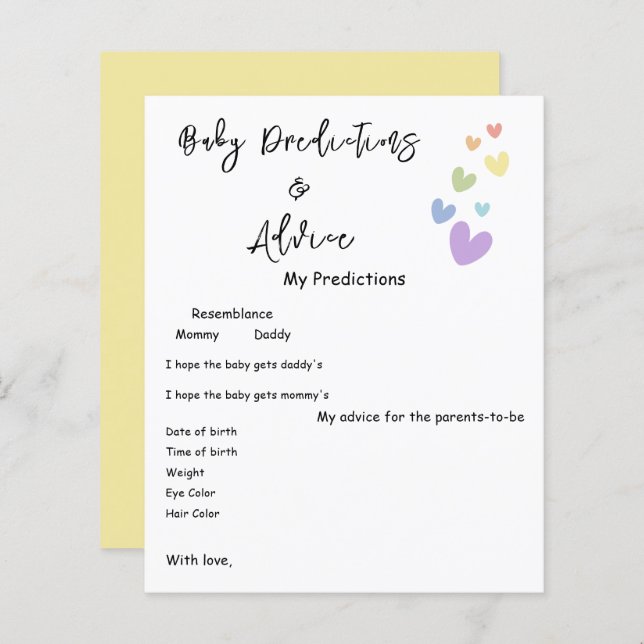 Schattigee & kleurrijke harten Baby shower Game Fl (Voorkant / Achterkant)