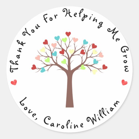 Schattigee kleurrijke harten boom dank u ronde sticker (Voorkant)