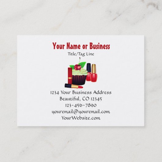 Schattigee Kleurrijke Hoge Hak Cupcake Make-up Nai Visitekaartje (Achterkant)