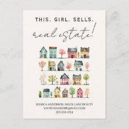 Schattigee kleurrijke huizen dit meisje verkoopt o briefkaart