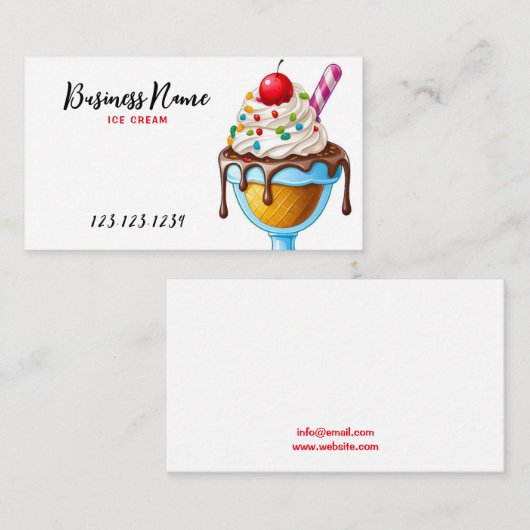 Schattigee Kleurrijke Ice Cream Sundae Illustratie Visitekaartje (Voorkant / Achterkant)