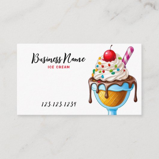 Schattigee Kleurrijke Ice Cream Sundae Illustratie Visitekaartje (Voorkant)
