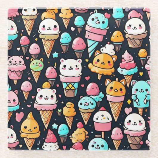 Schattigee kleurrijke ijskegels glazen onderzetter (Voorkant)