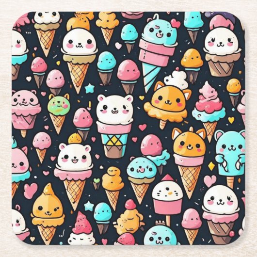 Schattigee kleurrijke ijskegels kartonnen onderzetters (Voorkant)