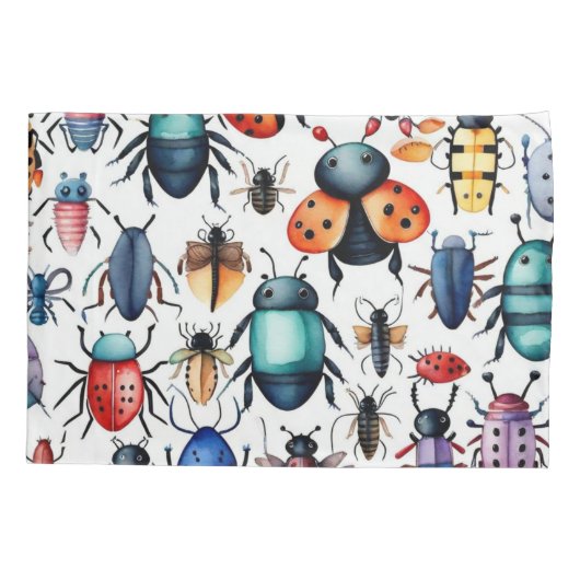 Schattigee kleurrijke insecten kussensloop (Achterkant)