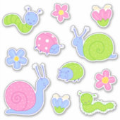 Schattigee kleurrijke insecten, slakken en bloemen sticker (Voorkant)