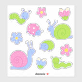 Schattigee kleurrijke insecten, slakken en bloemen sticker (Vel)