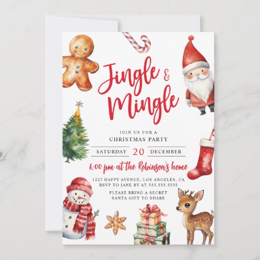 Schattigee Kleurrijke Jingle & Mingle Kinder Kerst Kaart (Voorkant)