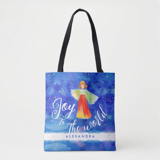 Schattigee Kleurrijke Joy Christmas Angel Waterver Tote Bag (Voorkant)