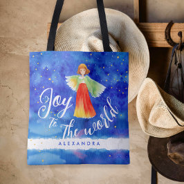 Schattigee Kleurrijke Joy Christmas Angel Waterver Tote Bag