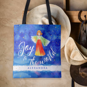Schattigee Kleurrijke Joy Christmas Angel Waterver Tote Bag