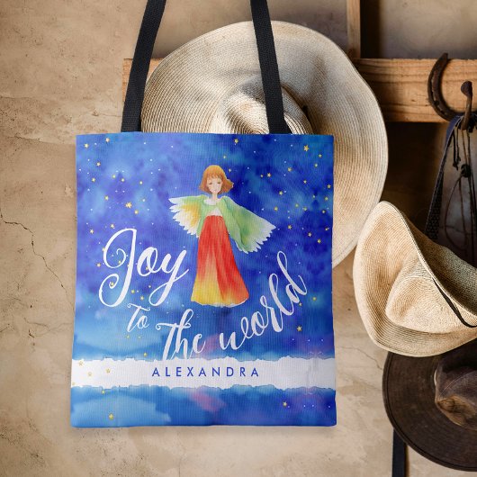 Schattigee Kleurrijke Joy Christmas Angel Waterver Tote Bag